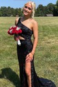 Sheath/Column One Shoulder Sparkly Sequin Prom Dresses With Floral