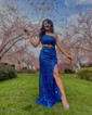Sheath/Column One Shoulder Sparkly Sequin Prom Dresses With Floral