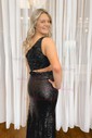 Sheath/Column One Shoulder Sparkly Sequin Prom Dresses With Floral
