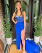 Sheath/Column Scoop Neck Chiffon Beaded Prom Dresses With Ruched