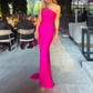 Sheath/Column One Shoulder Jersey Cut Out Beaded Prom Dresses