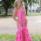 Mermaid V-neck Satin Tiered Prom Dresses With Beading