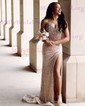 Sheath/Column Strapless Sparkly Sequin Prom Dresses With Beading