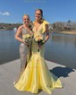 Mermaid V-neck Satin Beaded Prom Dresses With Bow