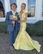 Mermaid V-neck Satin Beaded Prom Dresses With Bow