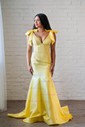 Mermaid V-neck Satin Beaded Prom Dresses With Bow