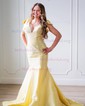 Mermaid V-neck Satin Beaded Prom Dresses With Bow