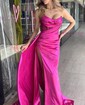 Sheath/Column Strapless Satin Prom Dresses With Ruched