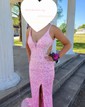 Sheath/Column V-neck Cut Out Sparkly Sequin Prom Dresses