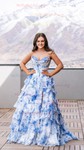 Ball Gown Strapless Satin Chiffon Floral Tiered Prom Dresses