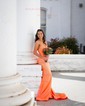 Mermaid Strapless Satin Cut Out Beaded Prom Dresses