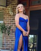 Sheath/Column V-neck Satin Beaded Prom Dresses With Ruched