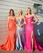 Mermaid Strapless Satin Cut Out Beaded Prom Dresses