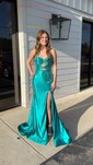Mermaid Strapless Satin Cut Out Beaded Prom Dresses