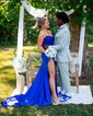Mermaid Strapless Satin Corset Prom Dresses With Appliques
