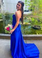 Mermaid Strapless Satin Corset Prom Dresses With Appliques