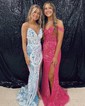 Sheath/Column V-neck Sparkly Sequin Prom Dresses