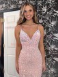 Mermaid V-neck Sparkly Velvet Sequin Backless Prom Dresses