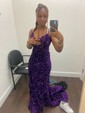 Mermaid V-neck Sparkly Velvet Sequin Backless Prom Dresses