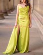 Sheath/Column Cowl Neck Satin Prom Dresses With Ruched