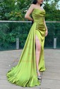 Sheath/Column Cowl Neck Satin Prom Dresses With Ruched