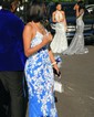 Sheath/Column V-neck Tulle Prom Dresses With Appliques