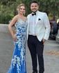 Sheath/Column V-neck Tulle Prom Dresses With Appliques
