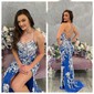 Sheath/Column V-neck Tulle Prom Dresses With Appliques