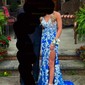 Sheath/Column V-neck Tulle Prom Dresses With Appliques