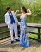 Sheath/Column V-neck Tulle Prom Dresses With Appliques