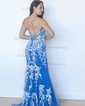 Sheath/Column V-neck Tulle Prom Dresses With Appliques