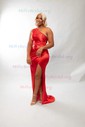 Sheath/Column One Shoulder Satin Prom Dresses With Ruched