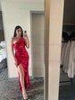 Sheath/Column One Shoulder Satin Prom Dresses With Ruched