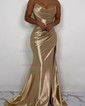 Sheath/Column Cowl Neck Satin Prom Dresses With Ruched
