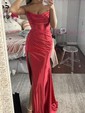 Sheath/Column Cowl Neck Satin Prom Dresses With Ruched