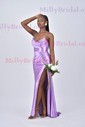 Sheath/Column Cowl Neck Satin Prom Dresses With Ruched