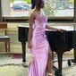 Sheath/Column Cowl Neck Satin Prom Dresses With Ruched