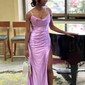 Sheath/Column Cowl Neck Satin Prom Dresses With Ruched