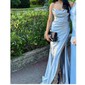 Sheath/Column Cowl Neck Satin Prom Dresses With Ruched