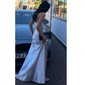 Sheath/Column Cowl Neck Satin Prom Dresses With Ruched