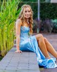 Sheath/Column Strapless Satin Corset Prom Dresses With Appliques