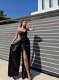 Sheath/Column Strapless Satin Prom Dresses With Ruched