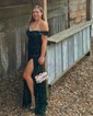 Sheath/Column Off-the-shoulder Sparkly Sequin Prom Dresses With Ruched