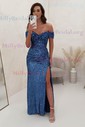 Sheath/Column Off-the-shoulder Sparkly Sequin Prom Dresses With Ruched