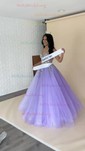 Ball Gown V-neck Floor-length Tulle Prom Dresses With Beading
