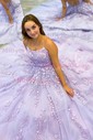 Princess Scoop Neck Tulle Prom Dresses With Appliques