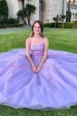 Princess Scoop Neck Tulle Prom Dresses With Appliques