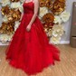 Princess Scoop Neck Tulle Prom Dresses With Appliques