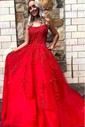 Princess Scoop Neck Tulle Prom Dresses With Appliques