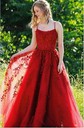 Princess Scoop Neck Tulle Prom Dresses With Appliques
